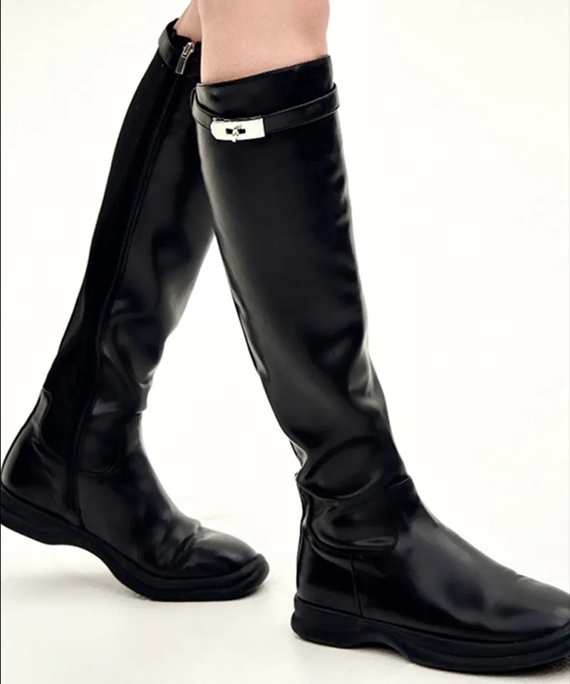 Anell Golf Buckle Leather Golf Boots - Black
