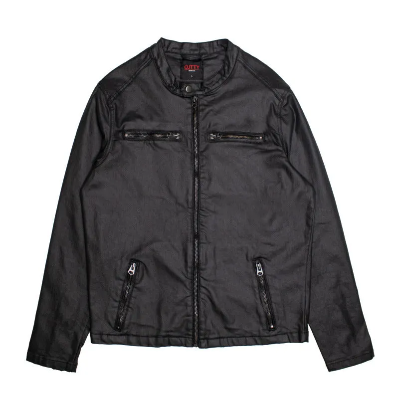 Cutty Men Captain Coated Denim Jacket - Black