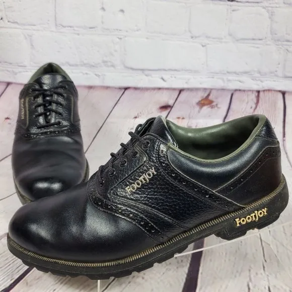 Footjoy Men's Size 9.5 Black Greenjoys Leather Golf Shoes