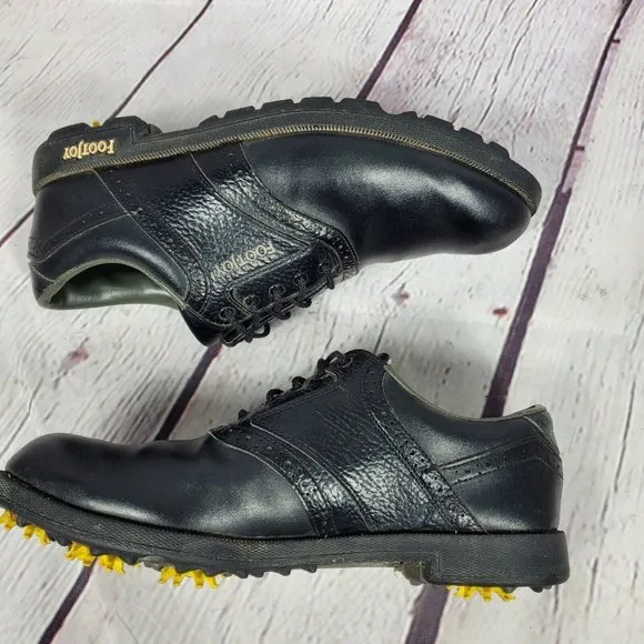 Footjoy Men's Size 9.5 Black Greenjoys Leather Golf Shoes