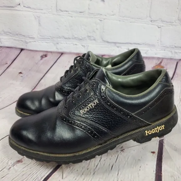Footjoy Men's Size 9.5 Black Greenjoys Leather Golf Shoes