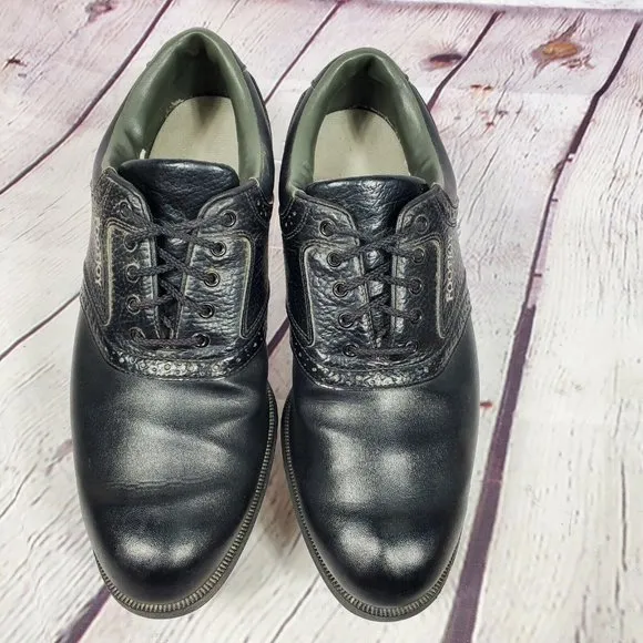 Footjoy Men's Size 9.5 Black Greenjoys Leather Golf Shoes