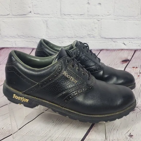 Footjoy Men's Size 9.5 Black Greenjoys Leather Golf Shoes