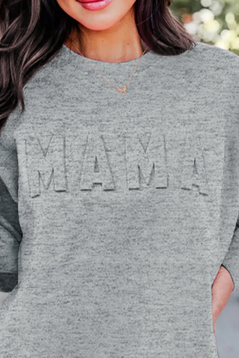 Gray MAMA Letter Embossed Casual Sweatshirt