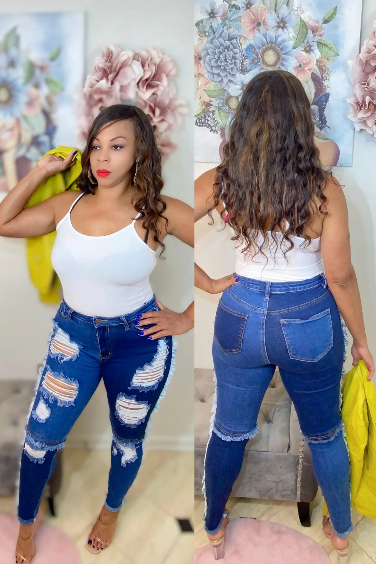 JEANS SALE! High Rise Destroyed Patchwork Jeans