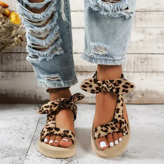 Leopard Print Sandals with Adjustable Straps