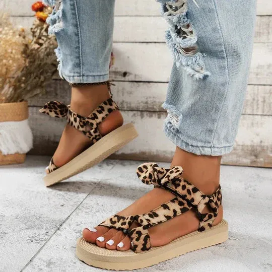 Leopard Print Sandals with Adjustable Straps