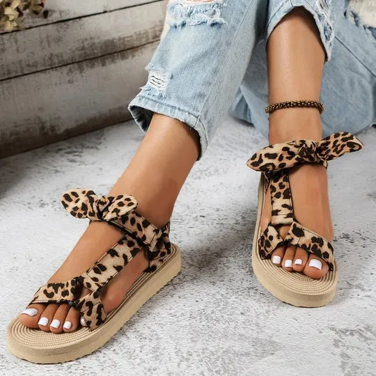 Leopard Print Sandals with Adjustable Straps