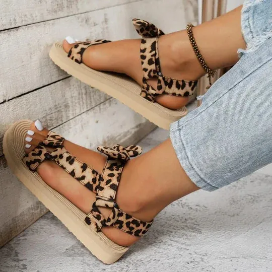 Leopard Print Sandals with Adjustable Straps