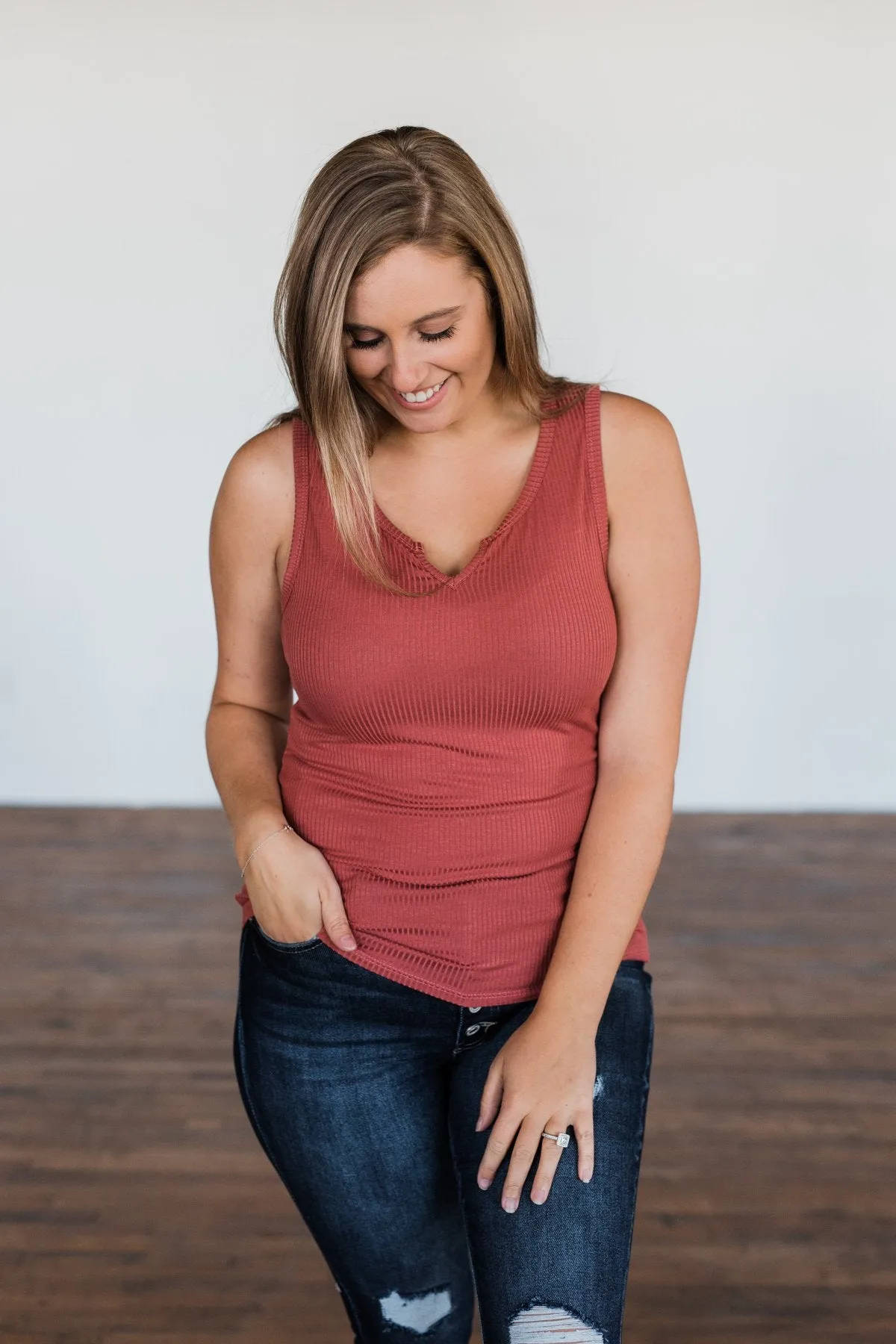 Light Up My Life Notch Tank Top- Cognac
