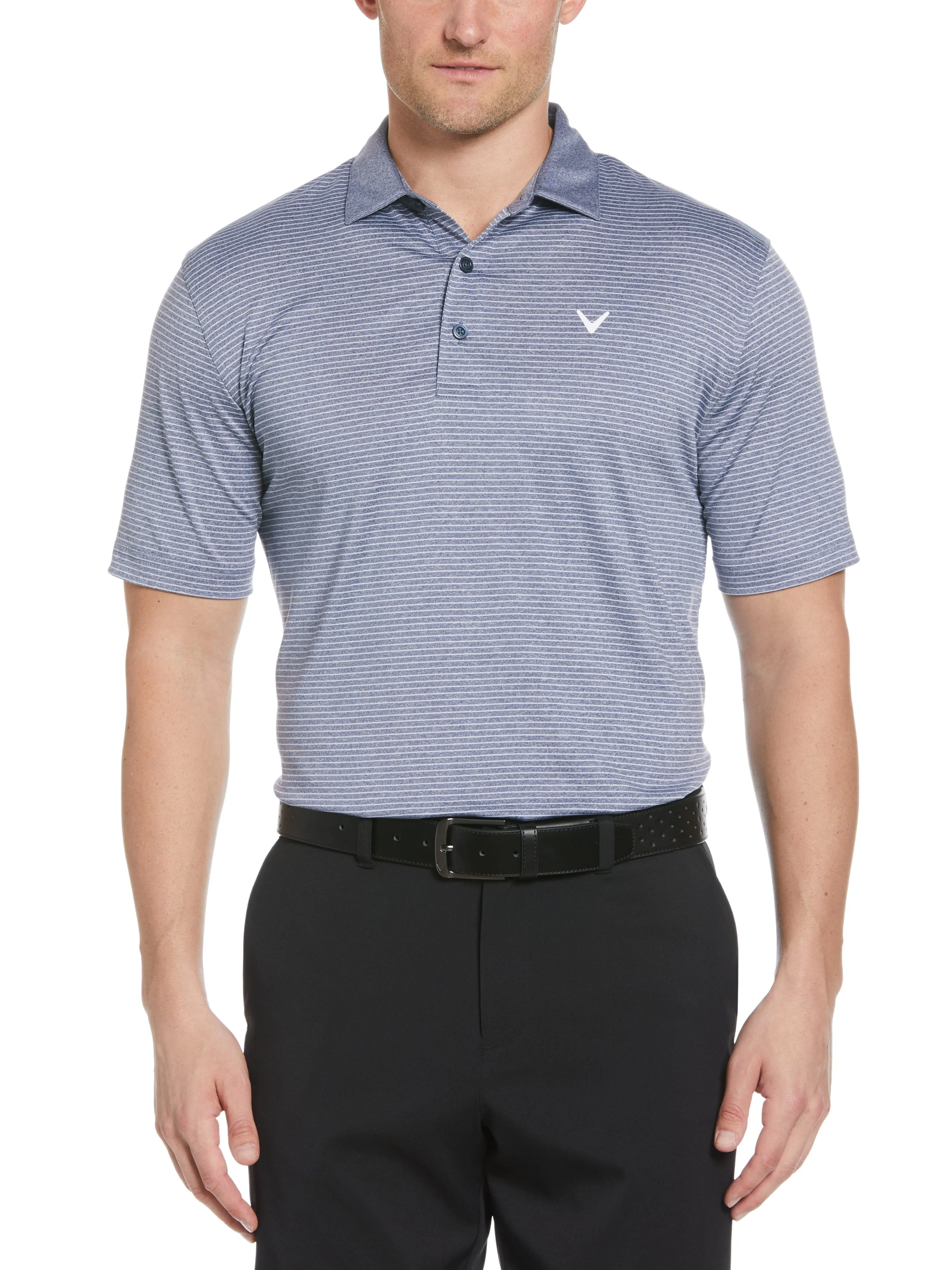 Mens Heather Micro Stripe Golf Polo