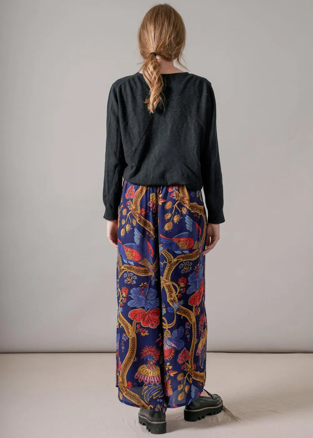One Hundred Stars Climbing Peacock Crepe Palazzo Trousers Royalblue