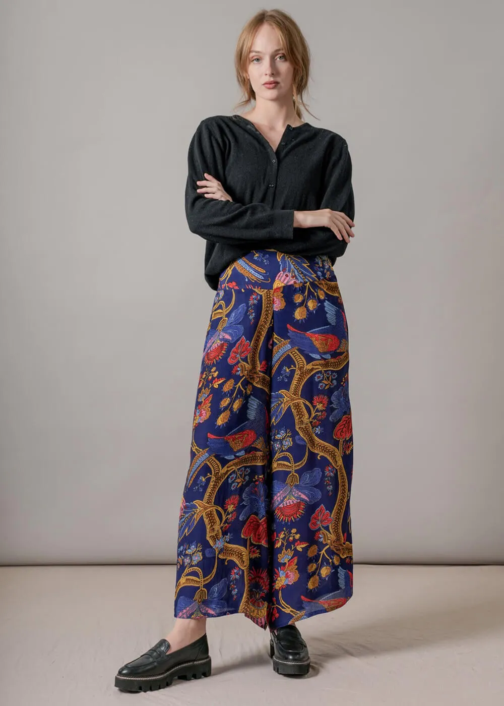One Hundred Stars Climbing Peacock Crepe Palazzo Trousers Royalblue