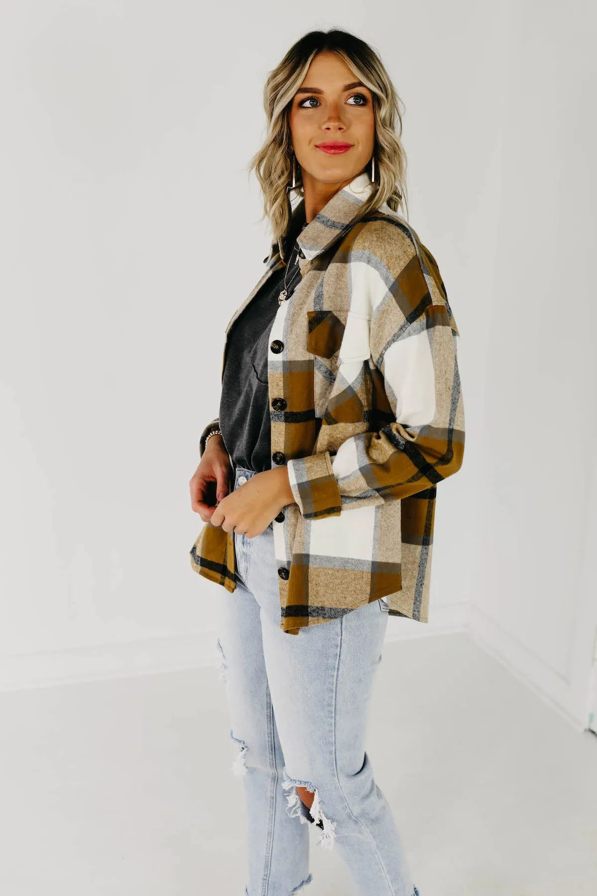 The Lia Plaid Shacket - Camel Multi