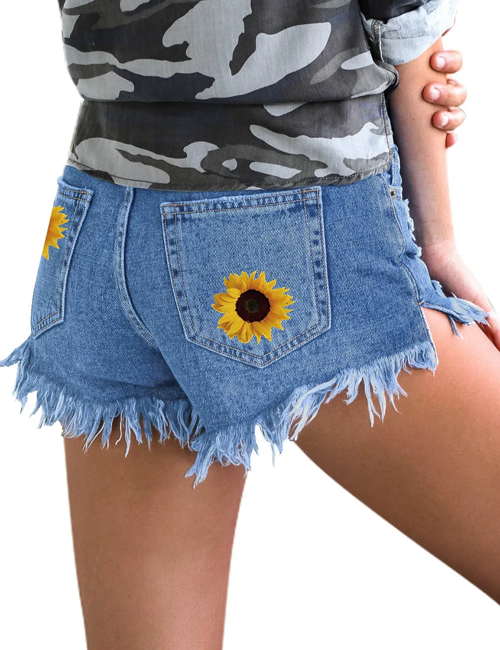 Vetinee Women's High Waisted Jean Shorts Ripped Stretchy Casual Summer Denim Shorts