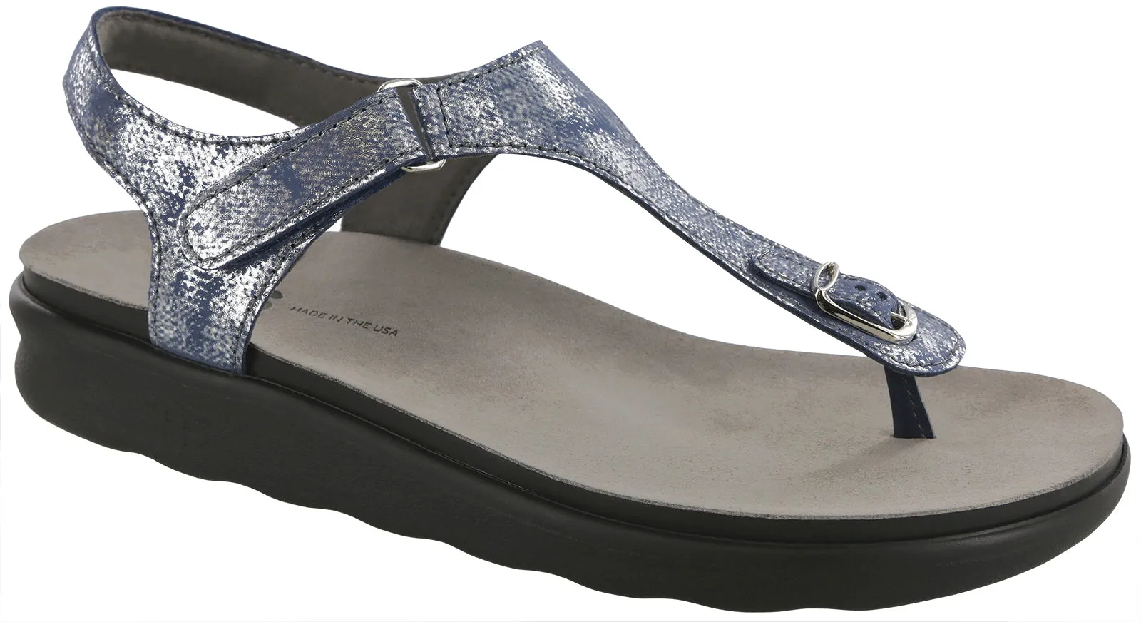 Women's Marina T-Strap Sandal in Silver Blue