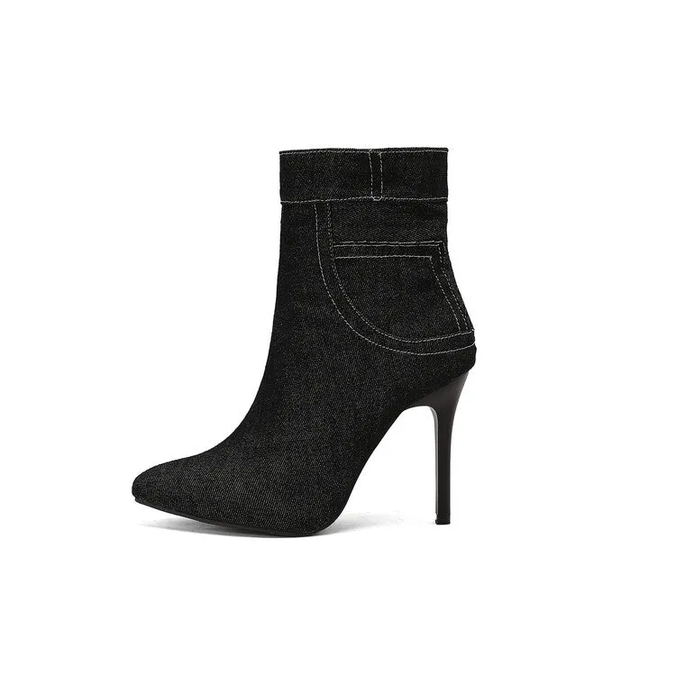 Women's Patchwork Pointed Toe Thin Heel Short Boots