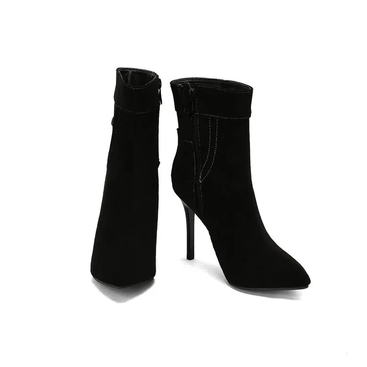 Women's Patchwork Pointed Toe Thin Heel Short Boots