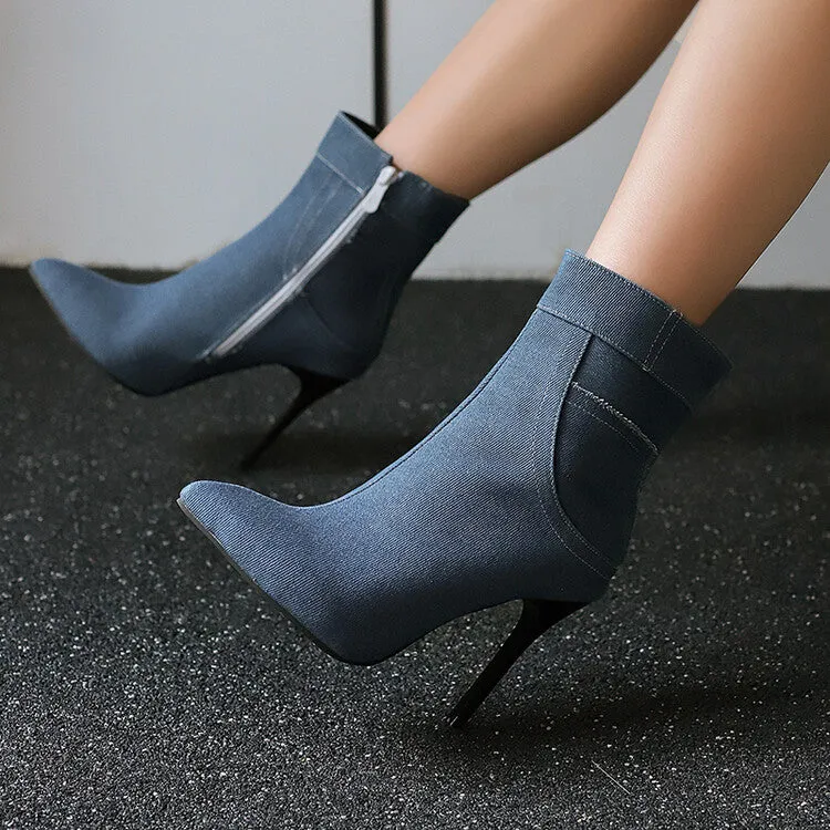 Women's Patchwork Pointed Toe Thin Heel Short Boots