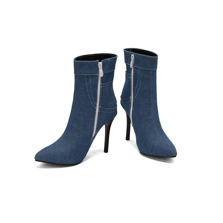 Women's Patchwork Pointed Toe Thin Heel Short Boots