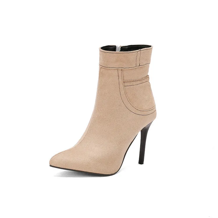 Women's Patchwork Pointed Toe Thin Heel Short Boots
