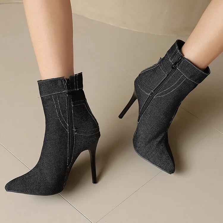 Women's Patchwork Pointed Toe Thin Heel Short Boots