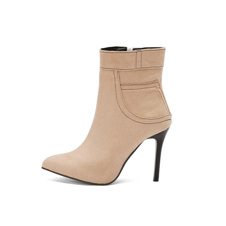 Women's Patchwork Pointed Toe Thin Heel Short Boots