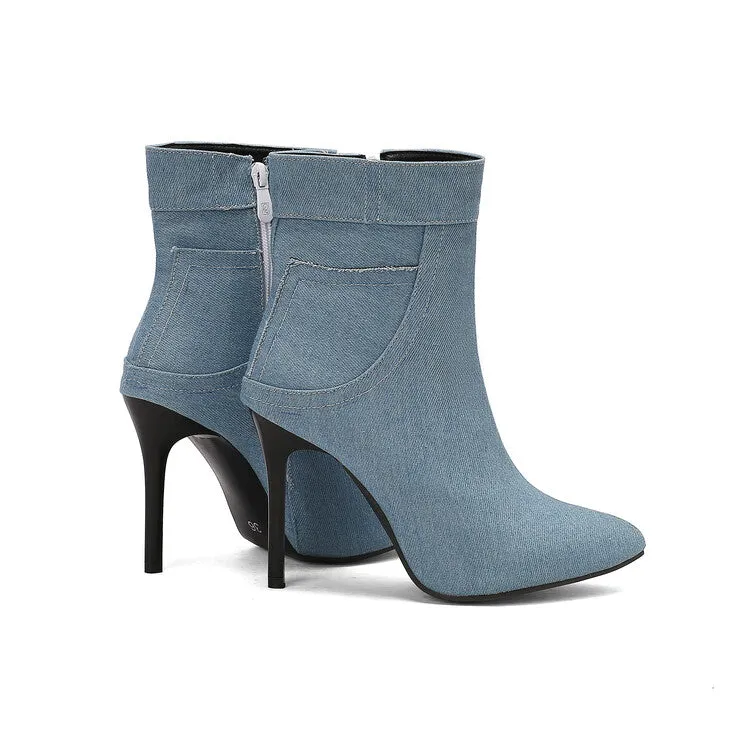Women's Patchwork Pointed Toe Thin Heel Short Boots