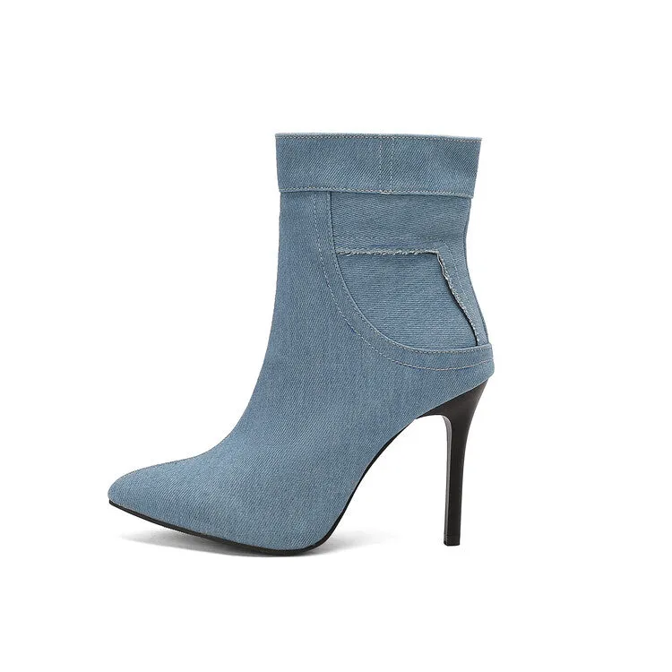 Women's Patchwork Pointed Toe Thin Heel Short Boots