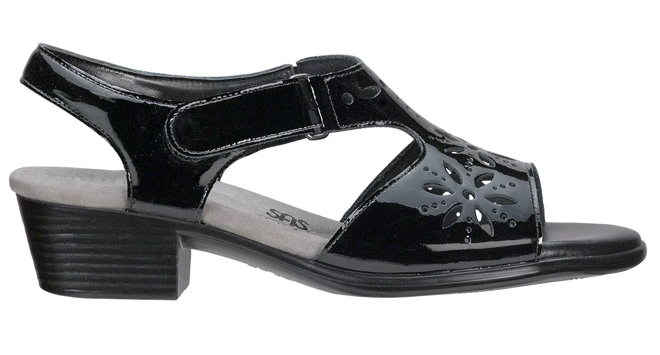 Women's Sunburst Heel Strap Sandal in Black Patent