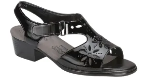 Women's Sunburst Heel Strap Sandal in Black Patent