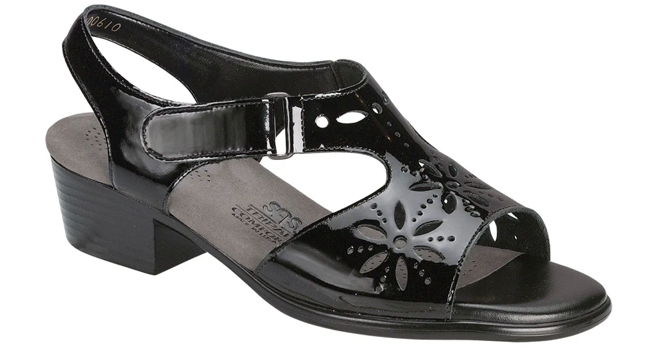 Women's Sunburst Heel Strap Sandal in Black Patent