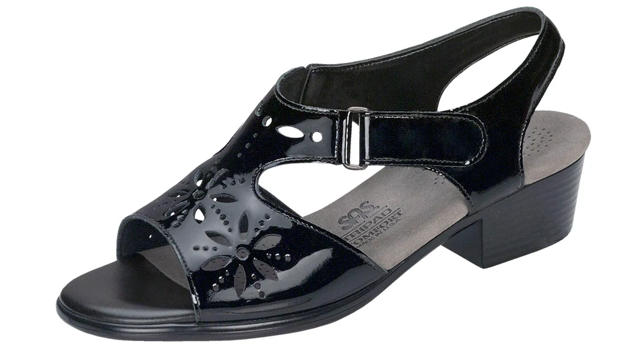 Women's Sunburst Heel Strap Sandal in Black Patent