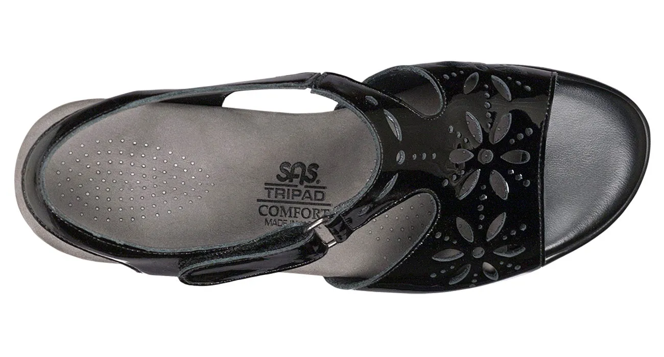 Women's Sunburst Heel Strap Sandal in Black Patent